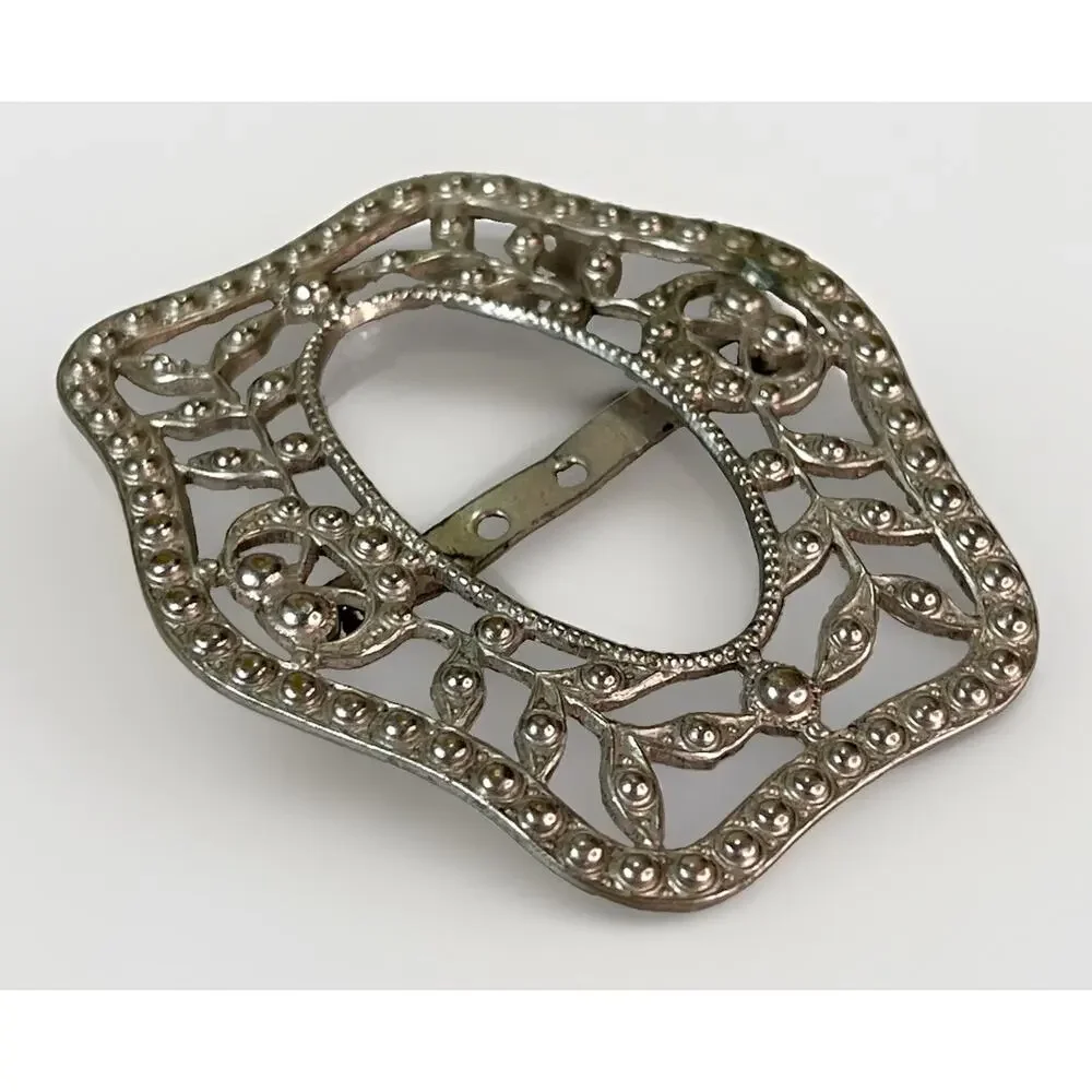 Vintage Silver Tone Floral Filigree Belt Buckle Openwork Western 2.5”